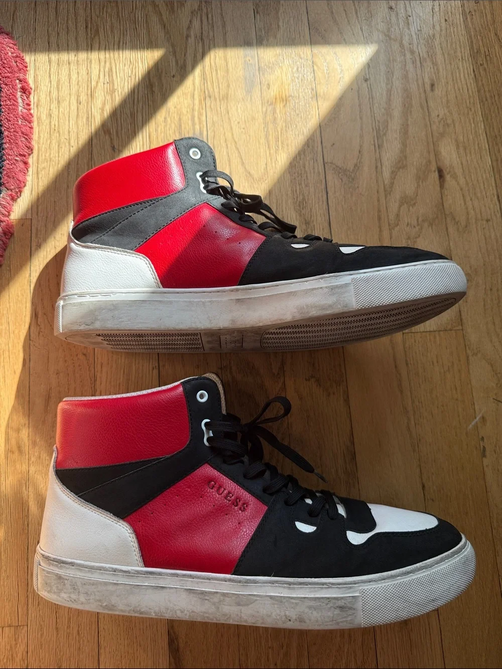 Guess Sz 13 Men's High-Top Sneakers in Red, Black & White